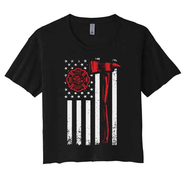 Fireman American Flag Graphics Firefighter Women's Crop Top Tee