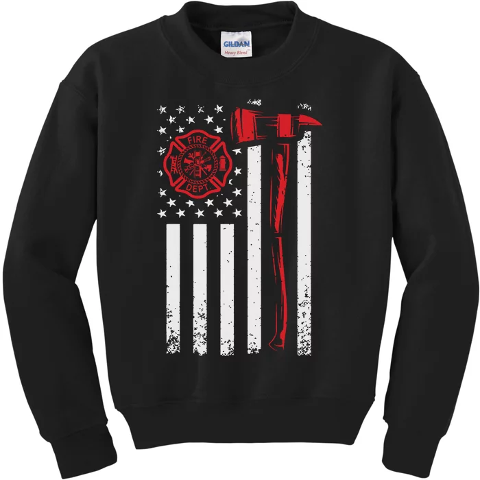 Fireman American Flag Graphics Firefighter Kids Sweatshirt