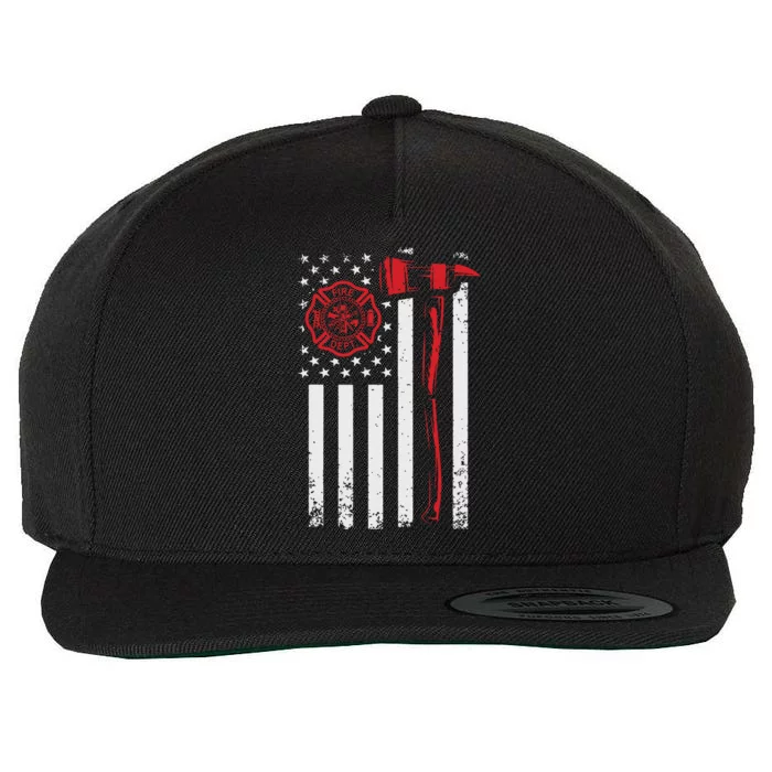 Fireman American Flag Graphics Firefighter Wool Snapback Cap