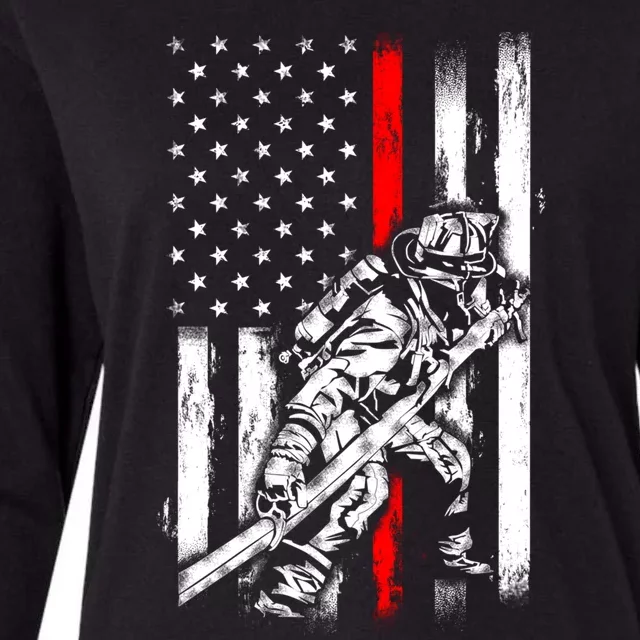 Firefighter American Flag For Us Fire Gift Womens Cotton Relaxed Long Sleeve T-Shirt