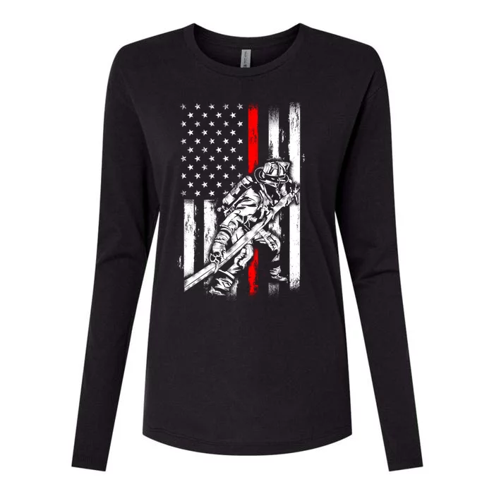 Firefighter American Flag For Us Fire Gift Womens Cotton Relaxed Long Sleeve T-Shirt