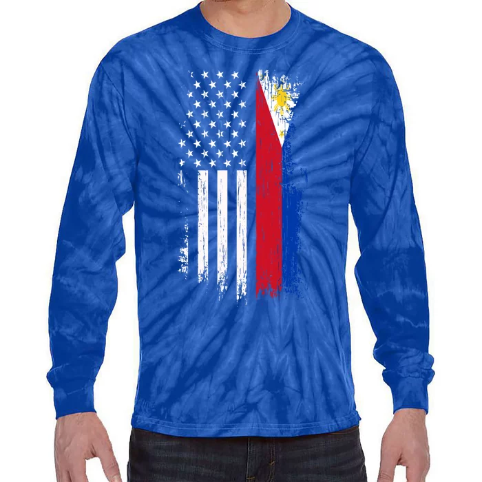 Filipino American Flag Gift Cool Gift Pride Philippines Gift Tie-Dye Long Sleeve Shirt