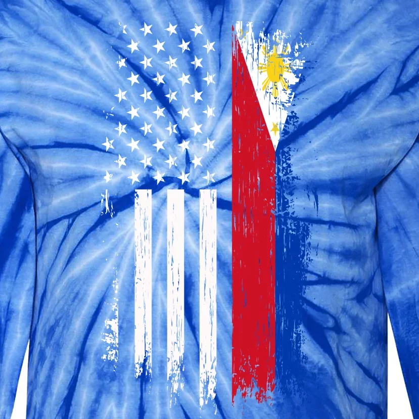 Filipino American Flag Gift Cool Gift Pride Philippines Gift Tie-Dye Long Sleeve Shirt