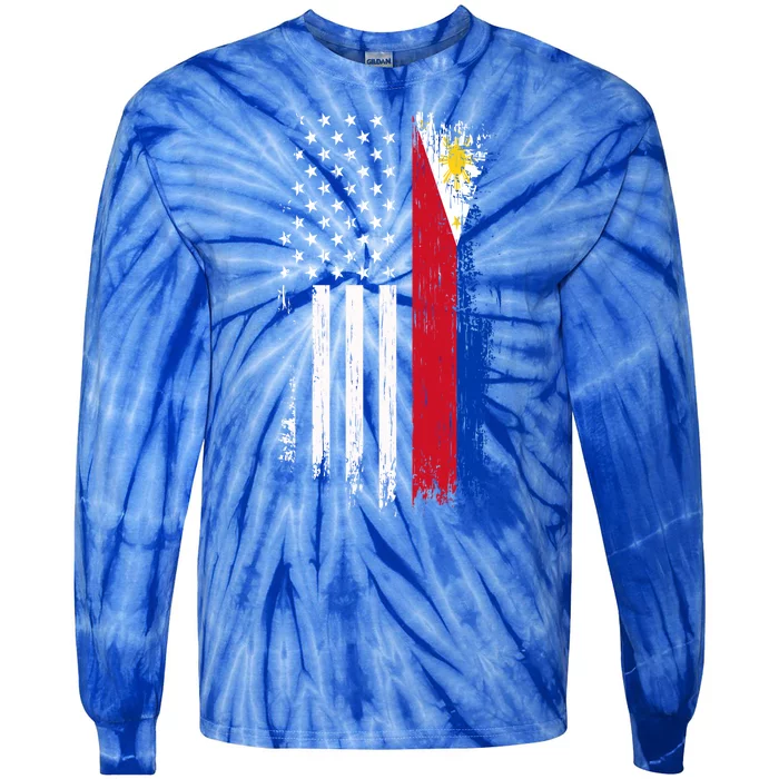 Filipino American Flag Gift Cool Gift Pride Philippines Gift Tie-Dye Long Sleeve Shirt