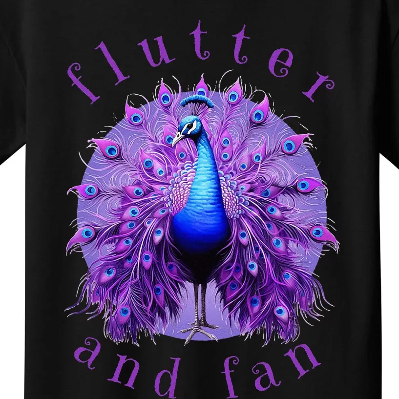 Flutter and Fan apparel peacock on glowing moon Kids T-Shirt