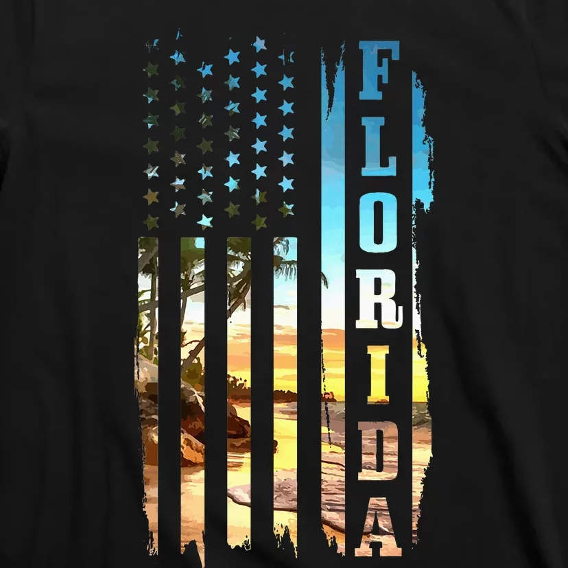 Florida American Flag Pride Beach Surfer Patriotic T-Shirt