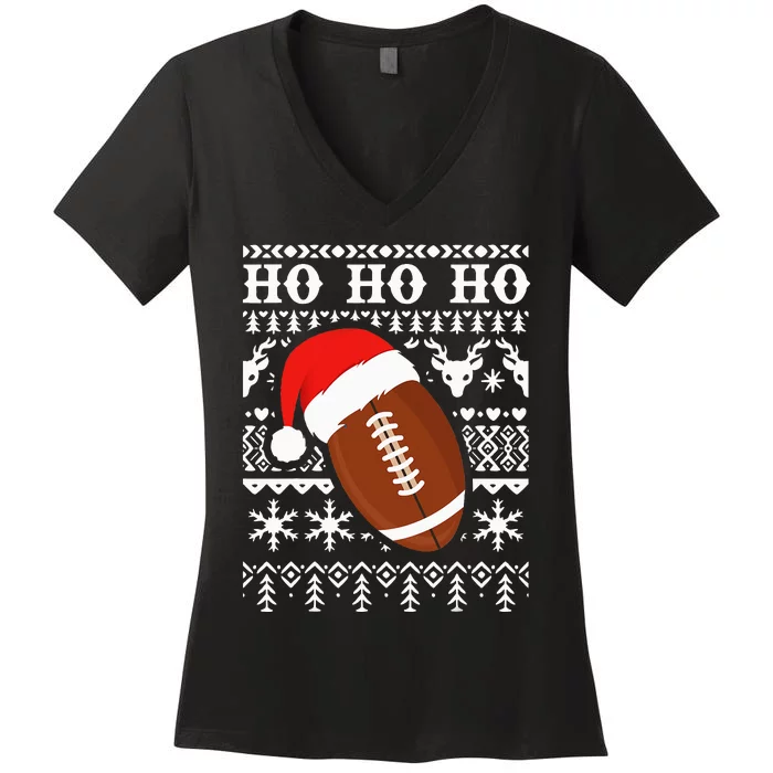 Funny American Football Ugly Christmas Sweater XMAS Women's V-Neck T-Shirt