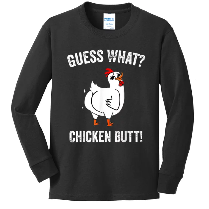 Funny Animal Guess What Chicken Butt Cute Chickens Buffs Kids Long Sleeve Shirt