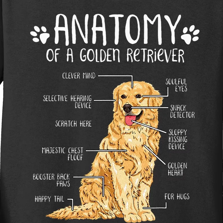 Funny Anatomy Golden Retriever Dog Lover Kids Long Sleeve Shirt