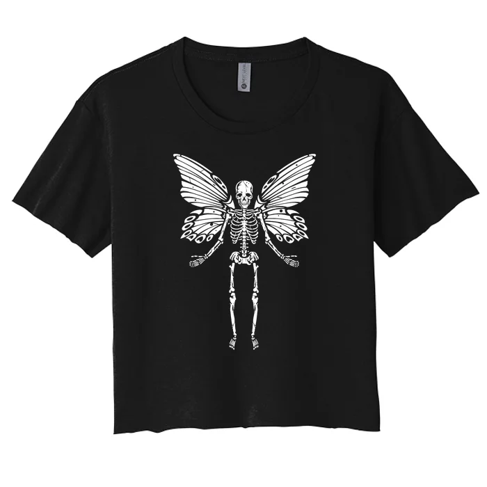 Fairycore Aesthetic Gothic Butterfly Skeleton Fairy Grunge Women's Crop Top Tee