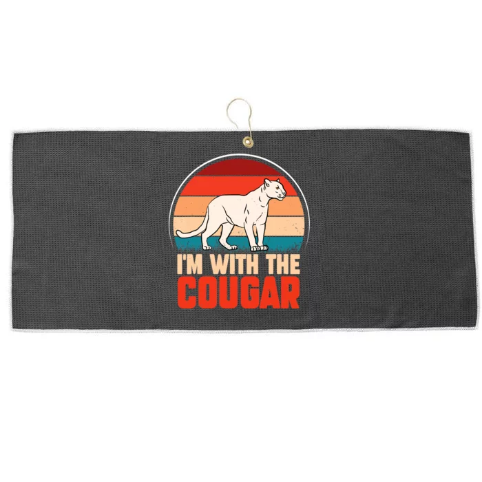 Funny animal graphic I'm with the cougar Large Microfiber Waffle Golf Towel