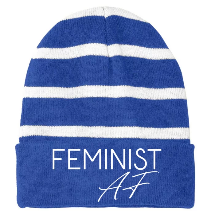 Feminist Af Gift Funny Female Power Reproductive Rights Gift Striped Beanie with Solid Band