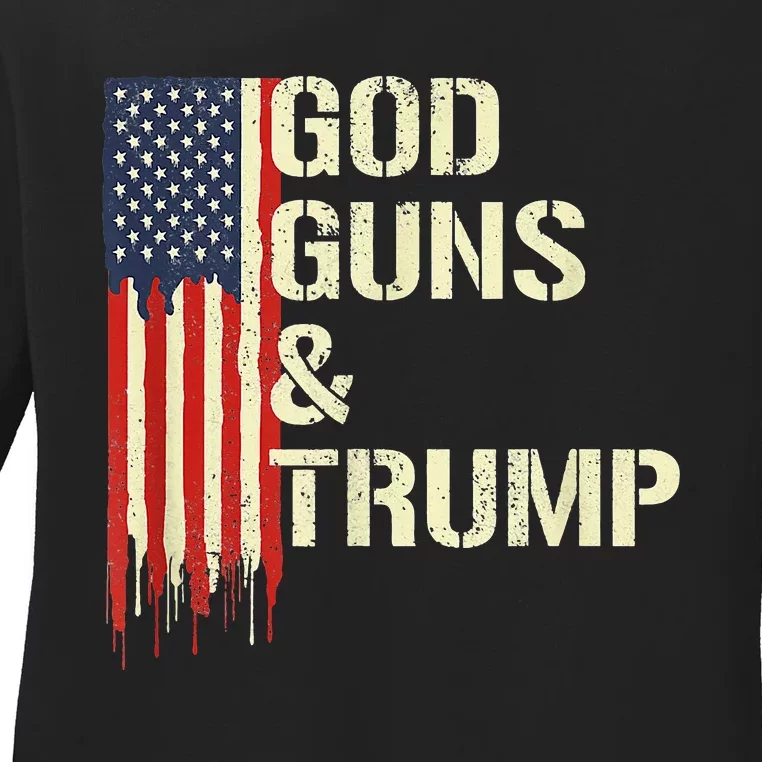 Flag American God Guns And Trump 2nd Amendment Ladies Long Sleeve Shirt