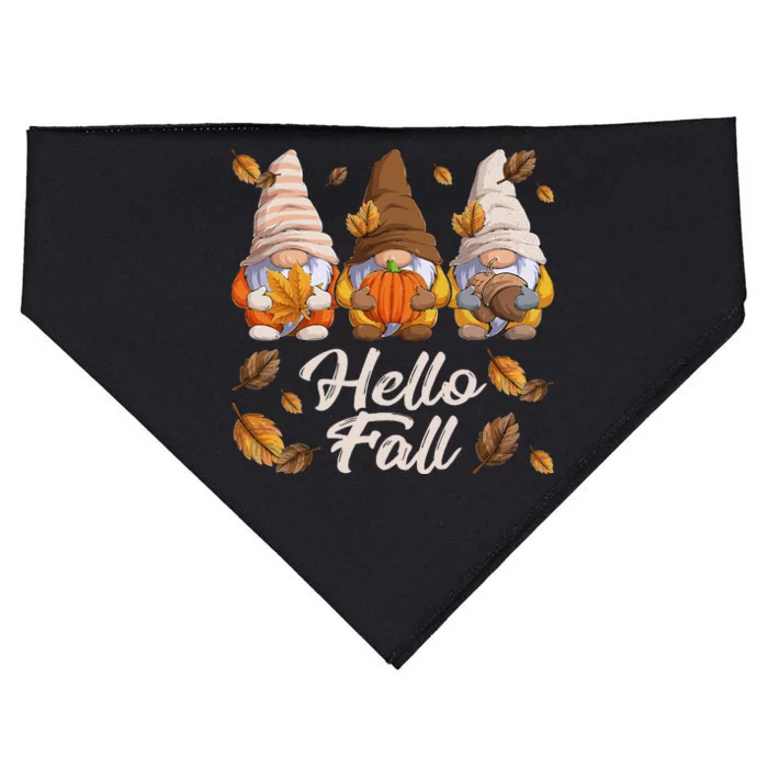 Funny Autumn Gnomes Autumn Leaves Hello Fall USA-Made Doggie Bandana