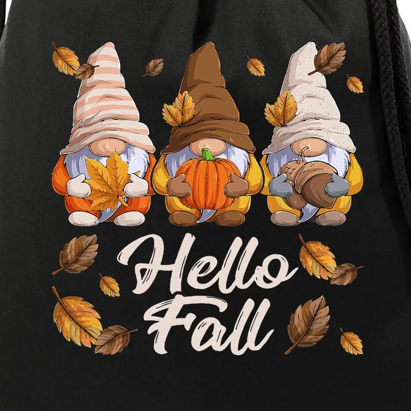 Funny Autumn Gnomes Autumn Leaves Hello Fall Drawstring Bag