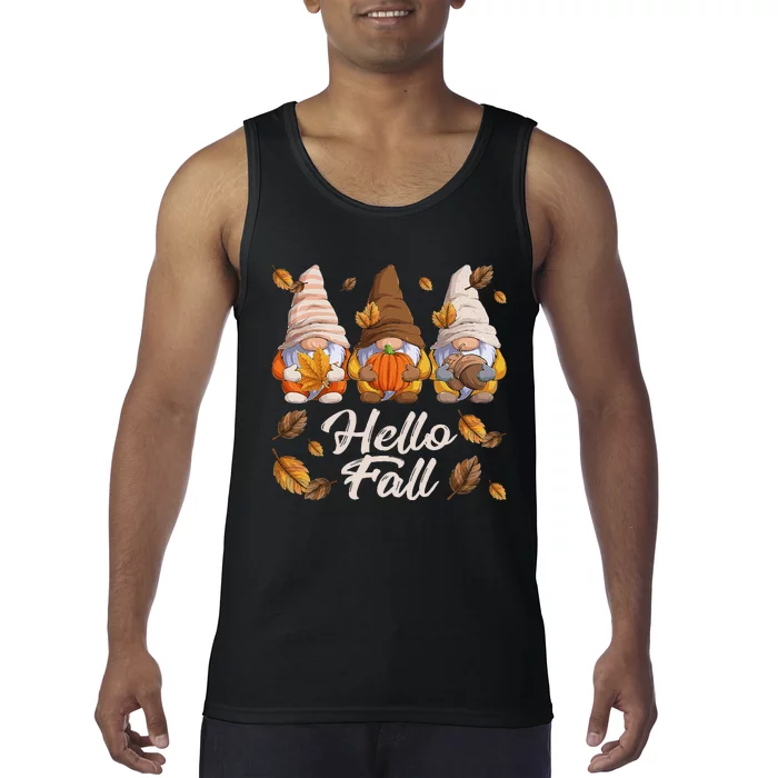 Funny Autumn Gnomes Autumn Leaves Hello Fall Tank Top