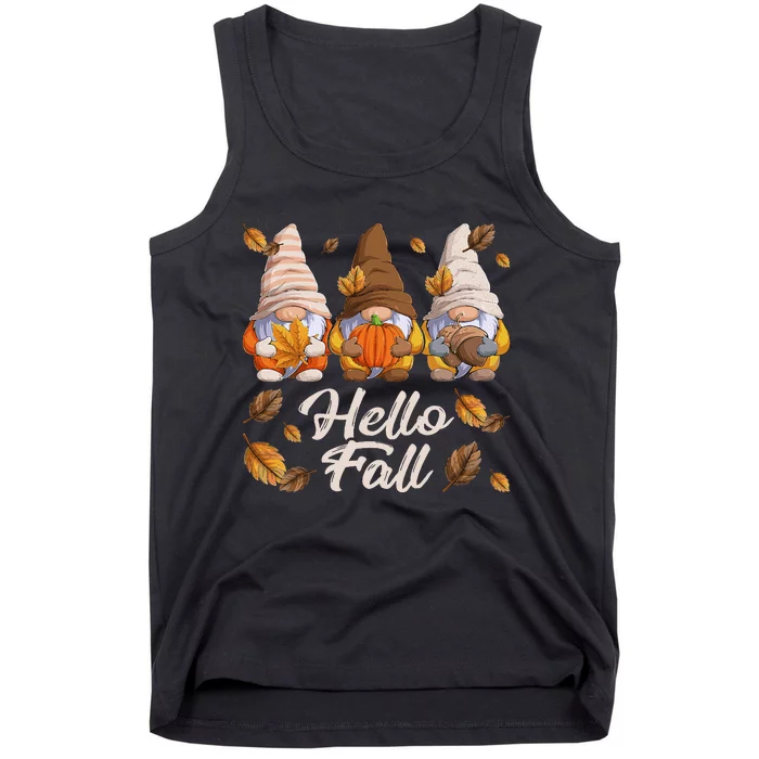 Funny Autumn Gnomes Autumn Leaves Hello Fall Tank Top