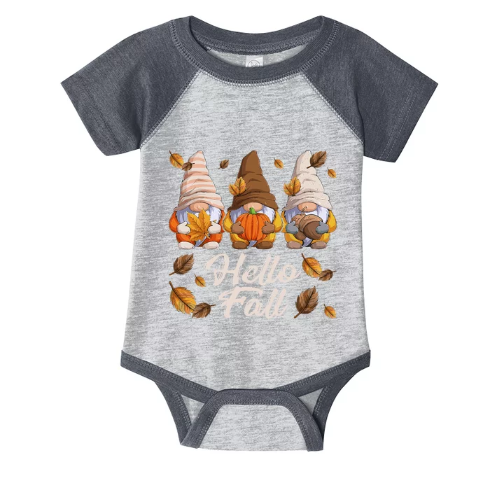 Funny Autumn Gnomes Autumn Leaves Hello Fall Infant Baby Jersey Bodysuit