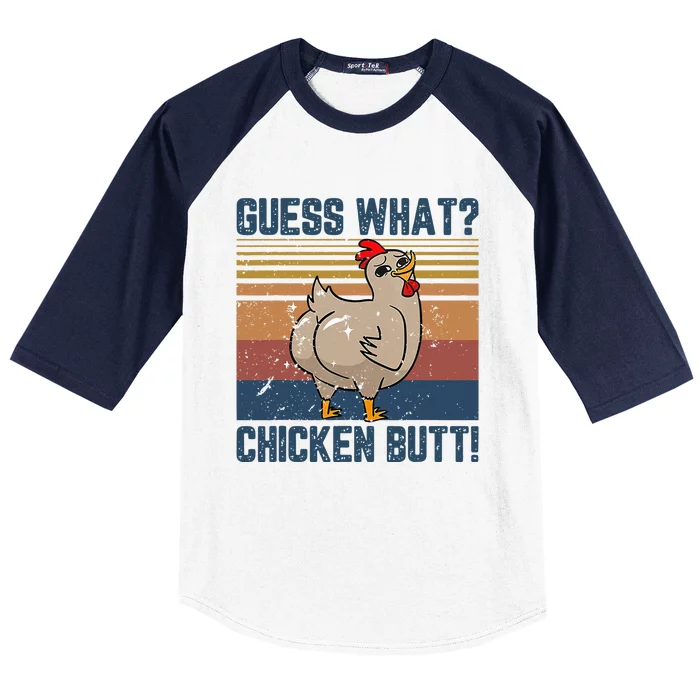 Funny Animal Guess What Chicken Butt Cute Chickens Buffs Baseball Sleeve Shirt