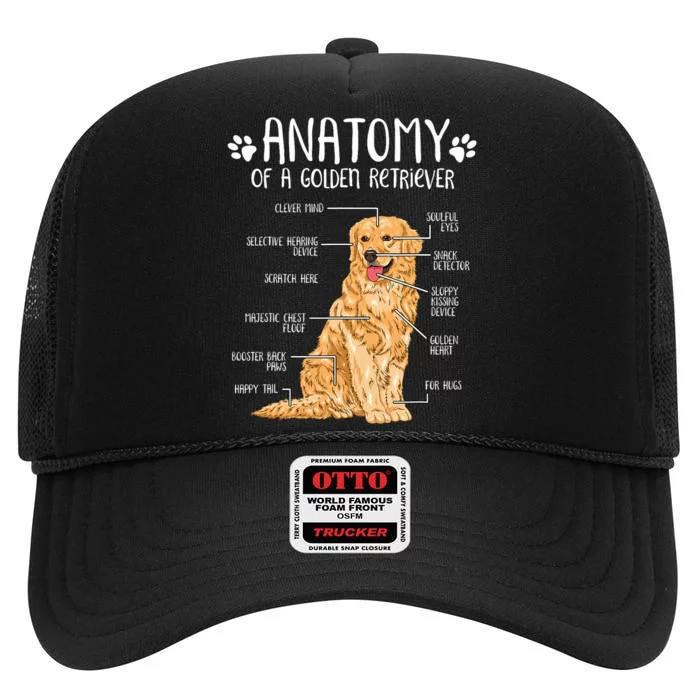 Funny Anatomy Golden Retriever Dog Lover High Crown Mesh Trucker Hat