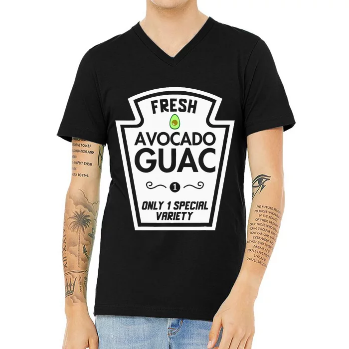 Funny Avocado Guac Group Condiments Halloween Diy Costume V-Neck T-Shirt