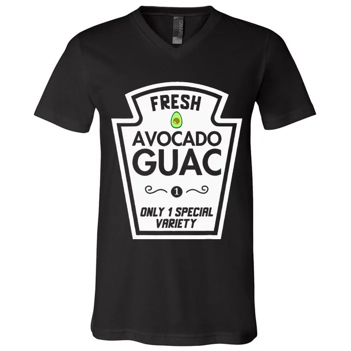 Funny Avocado Guac Group Condiments Halloween Diy Costume V-Neck T-Shirt