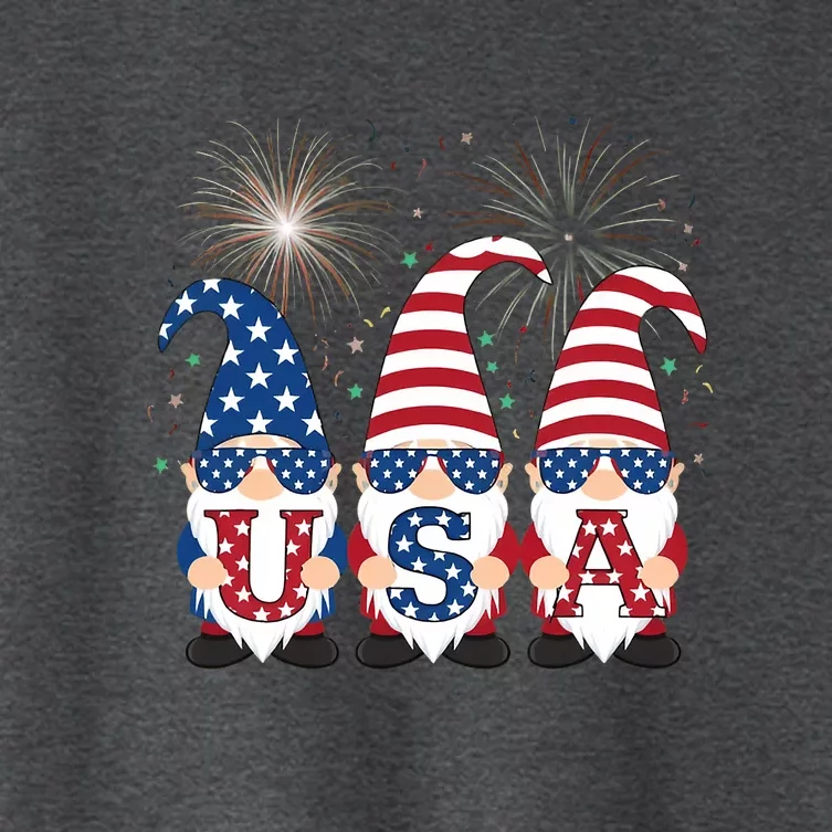 Funny American Gnomes Sunglasses Patriotic Usa 4th Of July Women's Crop Top Tee