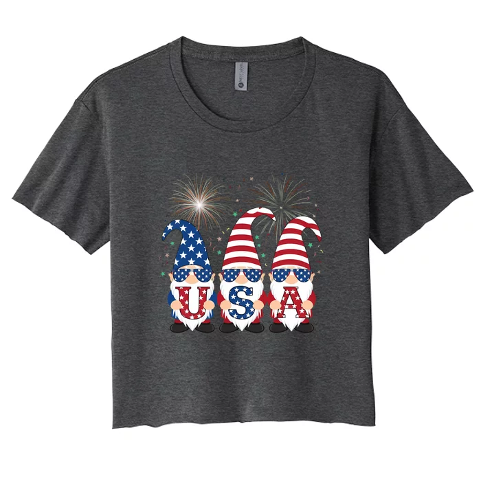 Funny American Gnomes Sunglasses Patriotic Usa 4th Of July Women's Crop Top Tee