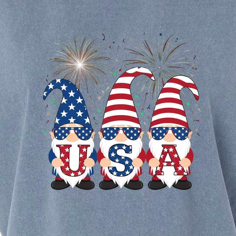 Funny American Gnomes Sunglasses Patriotic Usa 4th Of July Garment-Dyed Women's Muscle Tee