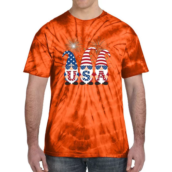 Funny American Gnomes Sunglasses Patriotic Usa 4th Of July Tie-Dye T-Shirt