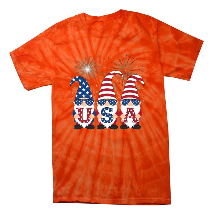 Funny American Gnomes Sunglasses Patriotic Usa 4th Of July Tie-Dye T-Shirt