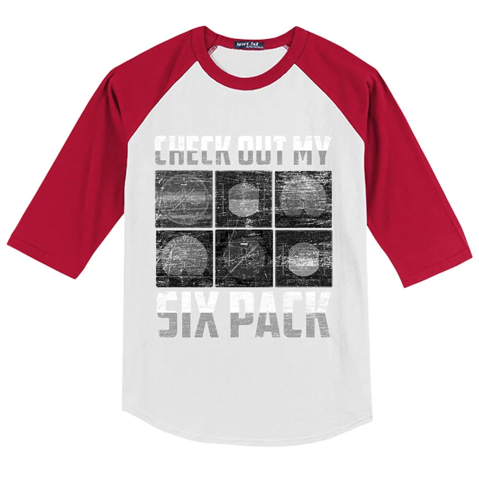 Flying Airplane Gift Check Out My Six Pack Funny Pilot Gift Kids Colorblock Raglan Jersey