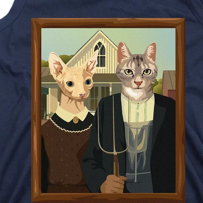 Funny American Gothic Cat Parody (Ameowican Gothic) Graphic Tank Top