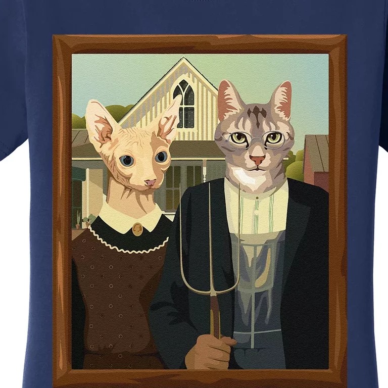 Funny American Gothic Cat Parody (Ameowican Gothic) Graphic Women's T-Shirt