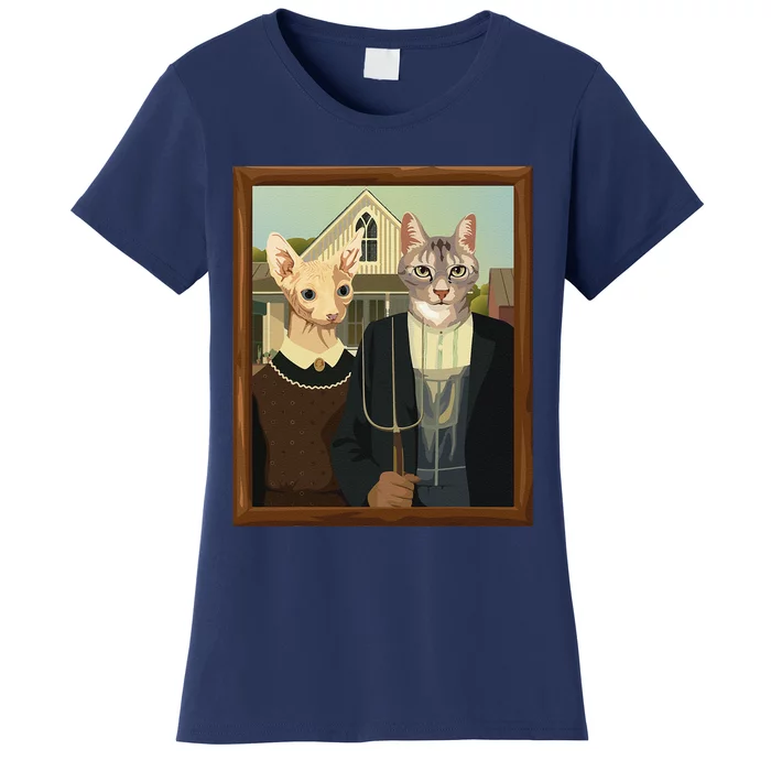 Funny American Gothic Cat Parody (Ameowican Gothic) Graphic Women's T-Shirt