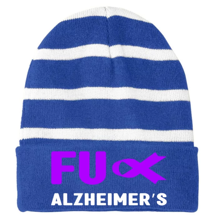 Fuck Alzheimer's Gift Fuck Detia Alzheimer's Awareness Gift Striped Beanie with Solid Band