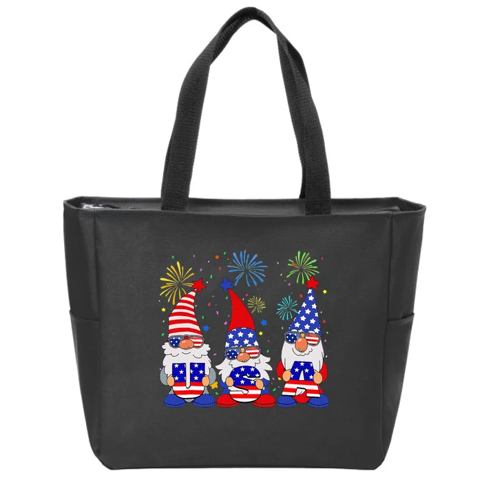 Funny American Gnomes Sunglasses Patriotic USA 4th Of July Zip Tote Bag