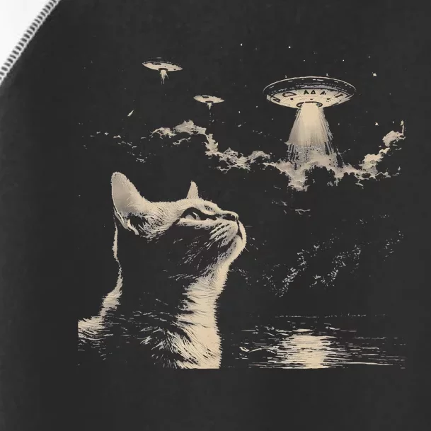 Funny Animal Graphic Cat Selfie With Ufos Weird Toddler Fine Jersey T-Shirt