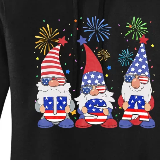 Funny American Gnomes Sunglasses Patriotic Usa 4th Of July Women's Pullover Hoodie