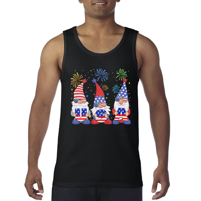 Funny American Gnomes Sunglasses Patriotic Usa 4th Of July Tank Top