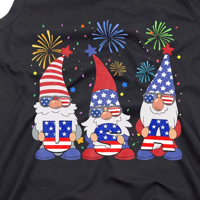 Funny American Gnomes Sunglasses Patriotic Usa 4th Of July Tank Top