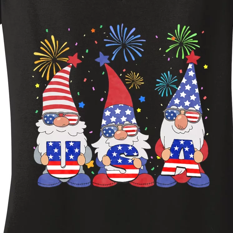 Funny American Gnomes Sunglasses Patriotic Usa 4th Of July Women's V-Neck T-Shirt