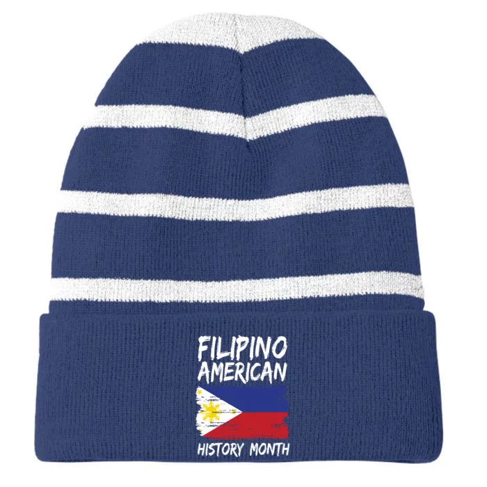 Filipino American History Month | Philippines Flag Striped Beanie with Solid Band