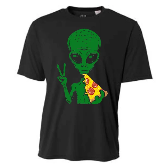 Funny Alien Head Eating Pizza Ufo Extraterrestrial Cooling Performance Crew T-Shirt