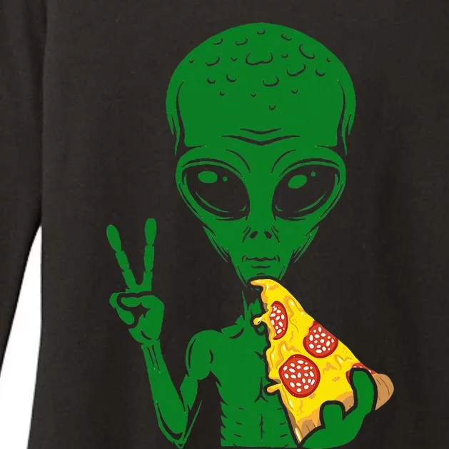 Funny Alien Head Eating Pizza Ufo Extraterrestrial Womens CVC Long Sleeve Shirt