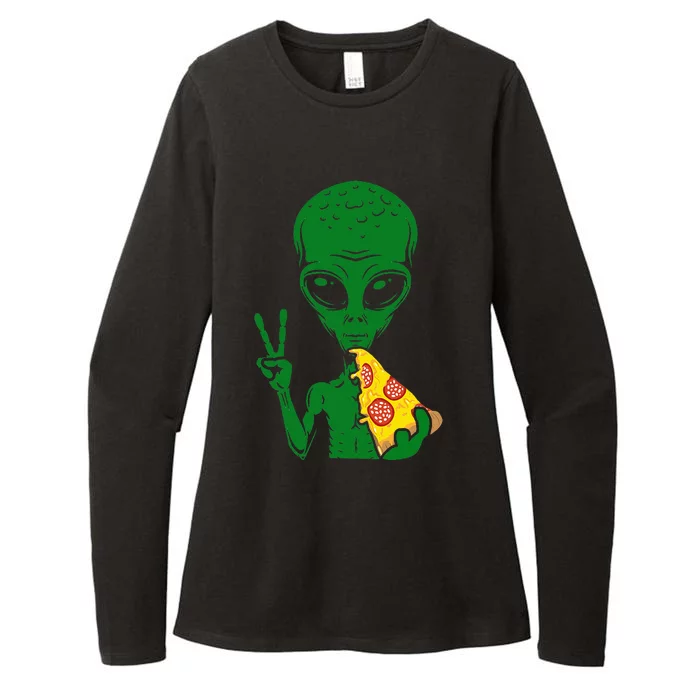 Funny Alien Head Eating Pizza Ufo Extraterrestrial Womens CVC Long Sleeve Shirt