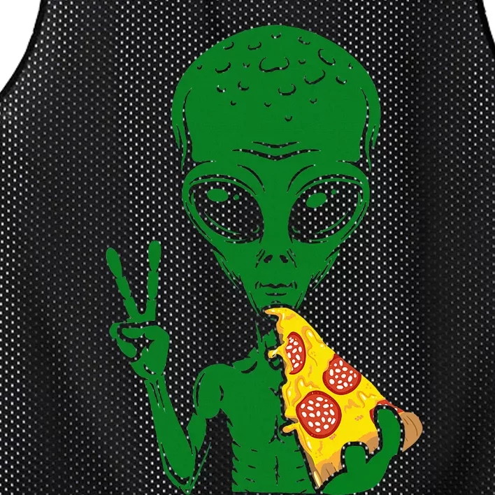 Funny Alien Head Eating Pizza Ufo Extraterrestrial Mesh Reversible Basketball Jersey Tank