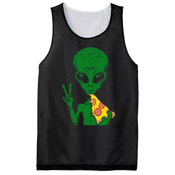 Funny Alien Head Eating Pizza Ufo Extraterrestrial Mesh Reversible Basketball Jersey Tank