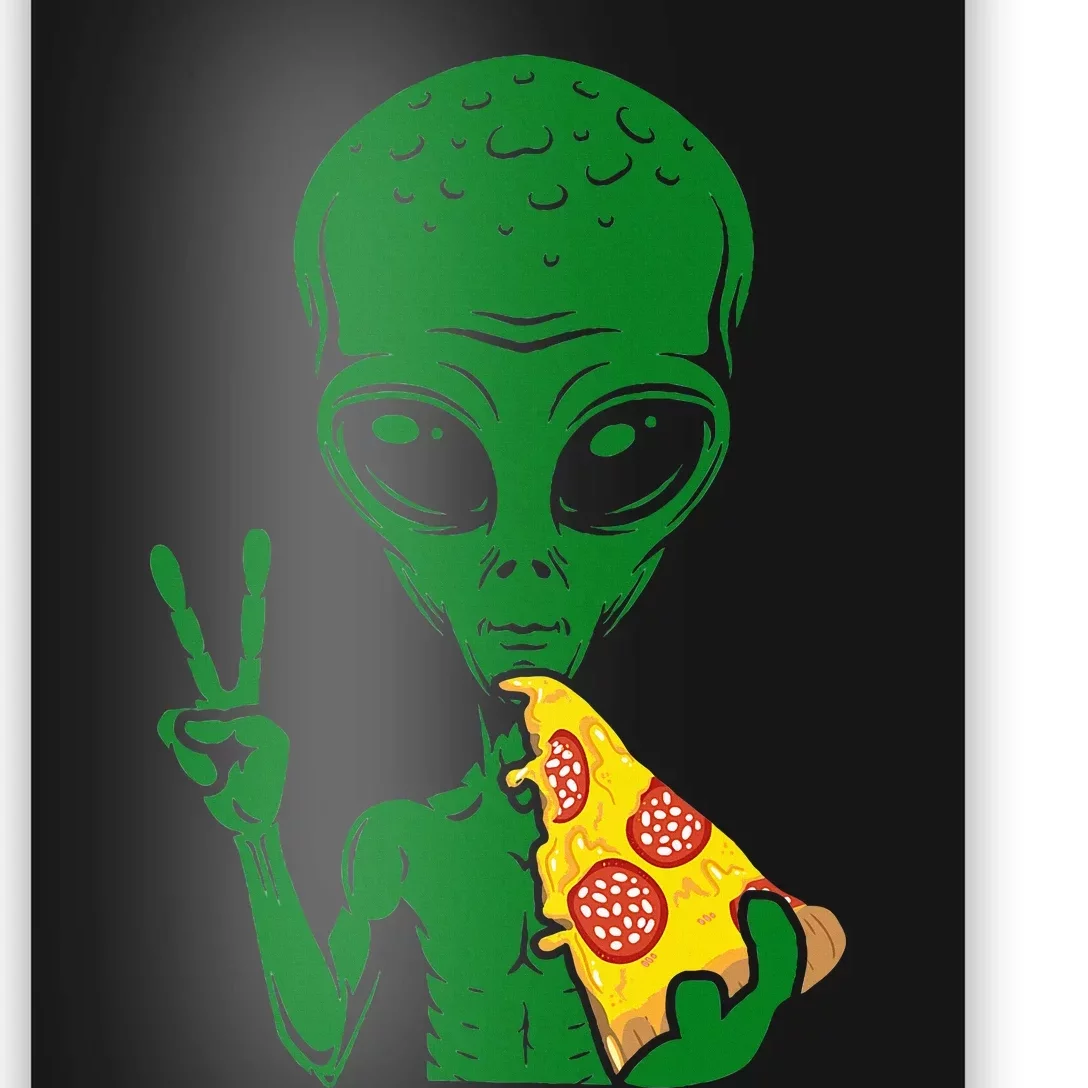 Funny Alien Head Eating Pizza Ufo Extraterrestrial Poster