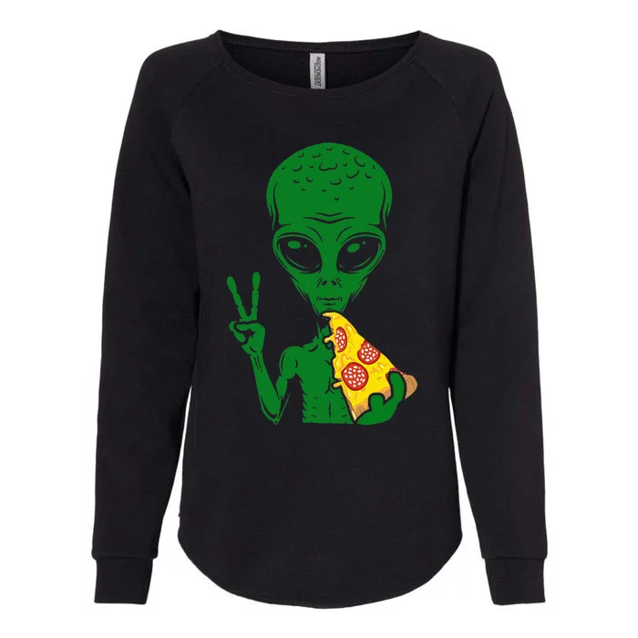 Funny Alien Head Eating Pizza Ufo Extraterrestrial Womens California Wash Sweatshirt